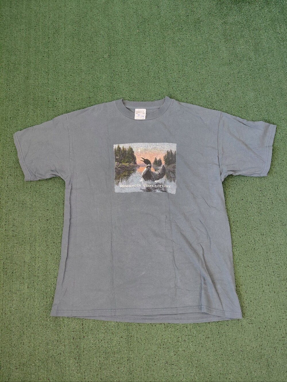 VINTAGE 1995 Minnesota State Lottery Duck Outdoors Wildlife 90's Blue T Shirt Sz